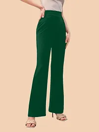 Elegant Green Polyester Solid Trousers For Women-thumb3