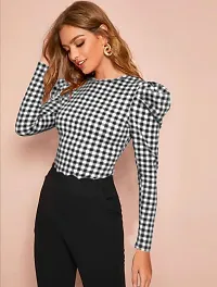 Elegant Black Polyester Checked Top For Women-thumb2