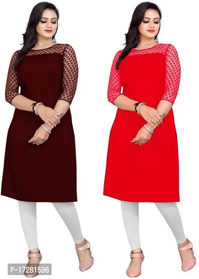 Stylish Straight Multicoloured Embellished Crepe Kurta For Women Pack Of 2