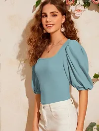 Balloon Sleeves Square Neck Casual Top For Women-thumb3