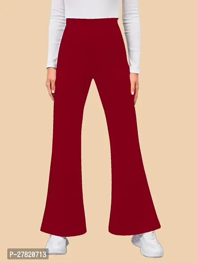 Elegant Maroon Polyester Solid Trousers For Women-thumb0