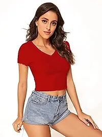 Dream Beauty Fashion Casual V-Neck Short Sleeves Crop Top (17 Inches)-thumb3