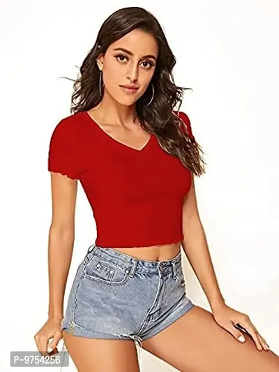 Dream Beauty Fashion Casual V-Neck Short Sleeves Crop Top (17 Inches)-thumb4