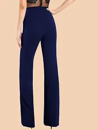 Elegant Navy Blue Polyester Solid Trousers For Women-thumb2