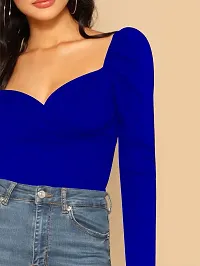 Elegant Blue Polyester Solid Top For Women-thumb4