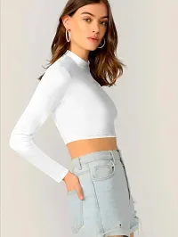 Women Polyester Blend Round Neck Full Sleeves Stylish Crop Top-thumb1
