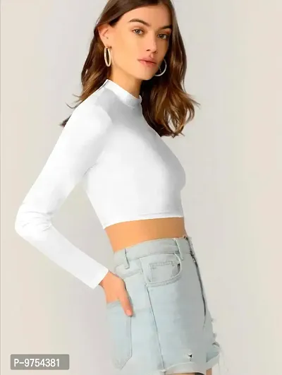 Women Polyester Blend Round Neck Full Sleeves Stylish Crop Top-thumb2