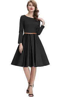 Dream Beauty Fashion Women's Skater A-Line Dress with Belt (38 Inches)-thumb2
