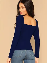 Elegant Navy Blue Polyester Solid Top For Women-thumb1