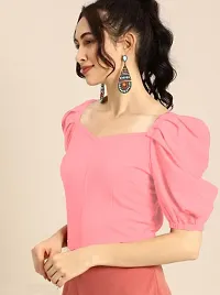 Stylish Peach Knitted Polyester Solid Fitted Top For Women-thumb1