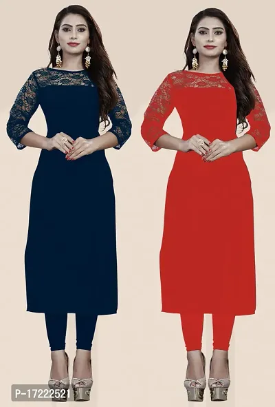 Stylish Fancy Designer Crepe Solid Straight Kurta For Women Pack Of 2