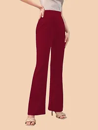 Elegant Maroon Polyester Solid Trousers For Women-thumb3