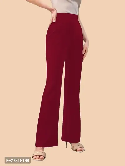 Elegant Maroon Polyester Solid Trousers For Women-thumb4