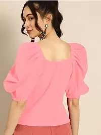 Dream Beauty Fashion Women's Puff/Baloon Sleeves V-Neck Casual Top (Top-MG-1)-thumb1