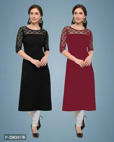 Stylish Multicoloured Crepe Stitched Kurta For Women Pack Of 2-thumb0