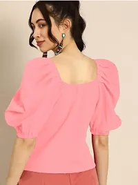 Stylish Peach Knitted Polyester Solid Fitted Top For Women-thumb2