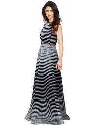 Dream Beauty Fashion Heavy Georgette Sleeveless Striped Black Gown With Belt (56-thumb3