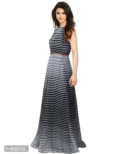 Dream Beauty Fashion Heavy Georgette Sleeveless Striped Black Gown With Belt (56-thumb4