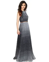 Dream Beauty Fashion Heavy Georgette Sleeveless Striped Black Gown With Belt (56-thumb4