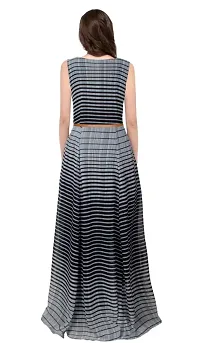Dream Beauty Fashion Heavy Georgette Sleeveless Striped Black Gown With Belt (56-thumb1