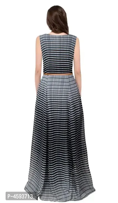 Dream Beauty Fashion Heavy Georgette Sleeveless Striped Black Gown With Belt (56-thumb2