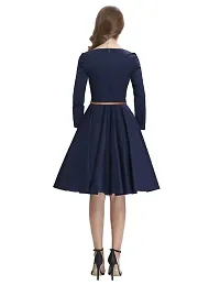 Dream Beauty Fashion Hosiery Full Sleeves Round Neck Knee Length Western Blue Dress With Belt (38-thumb3