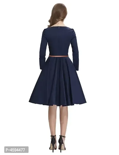 Dream Beauty Fashion Hosiery Full Sleeves Round Neck Knee Length Western Blue Dress With Belt (38-thumb4