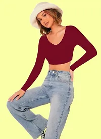 Classic Polyester Spandex Solid Crop Tops for Women-thumb3