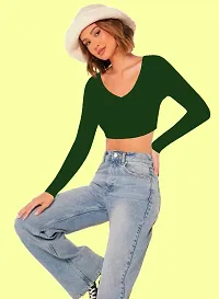 Classic Polyester Spandex Solid Crop Tops for Women-thumb1