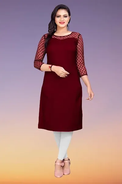 American Crepe Solid Kurtas For Women