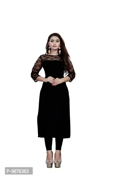 American Crepe And Rasal Net Navy Black Kurti (45Inches)-thumb0