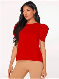 Casual Polyester Blend Round Neck Puff Sleeves Stylish Top (23Inches)-thumb2