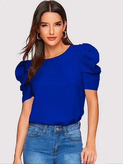 Casual Blend Round Neck Puff Sleeves Stylish Top (23Inches)