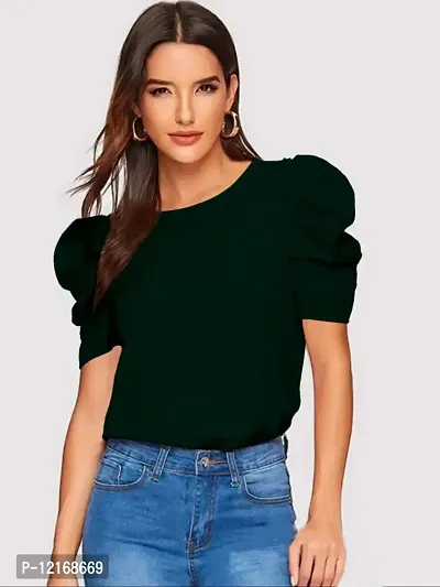 Casual Polyester Blend Round Neck Puff Sleeves Stylish Top (23Inches)