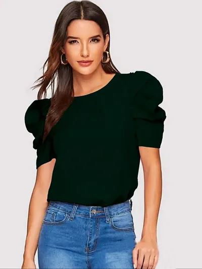 Casual Blend Round Neck Puff Sleeves Stylish Top (23Inches)