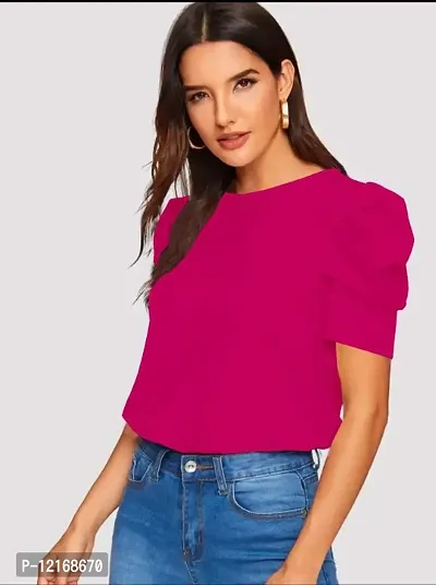 Casual Polyester Blend Round Neck Puff Sleeves Stylish Top (23Inches)-thumb3