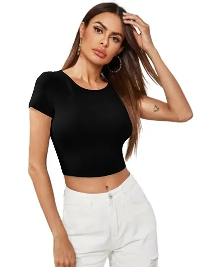 Maheshvi Ribbed Round Neck Blend Stylish Crop Tee (17 Inches)