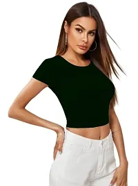 Casual Polyester Blend Round Neck Short Sleeves Stylish Crop Top-thumb1