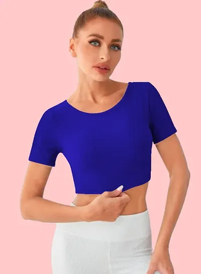 Casual Polyester Blend Round Neck Short Sleeves Stylish Crop Top