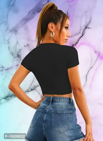 Casual Polyester Blend Round Neck Short Sleeves Stylish Crop Top-thumb3