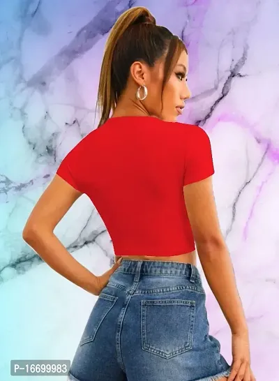 Casual Polyester Blend Round Neck Short Sleeves Stylish Crop Top-thumb3