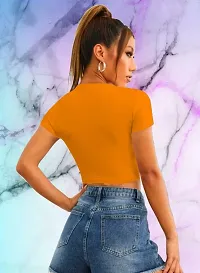 Casual Polyester Blend Round Neck Short Sleeves Stylish Crop Top-thumb2