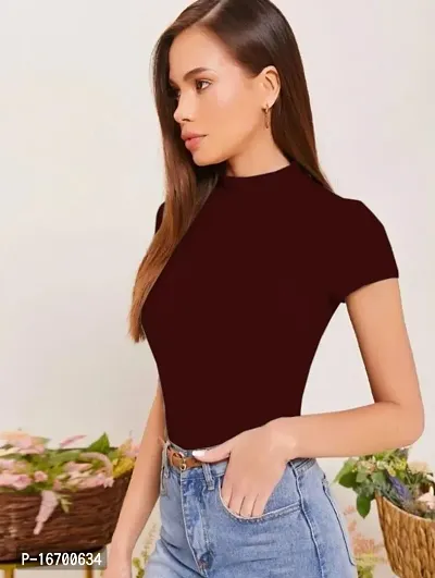 Casual Polyester Blend High Neck Short Sleeves Stylish Top-thumb2