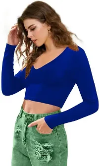 Casual Polyester Blend V Neck Long Sleeves Stylish Crop Top-thumb2