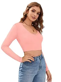 Casual Polyester Blend V Neck Long Sleeves Stylish Crop Top-thumb1