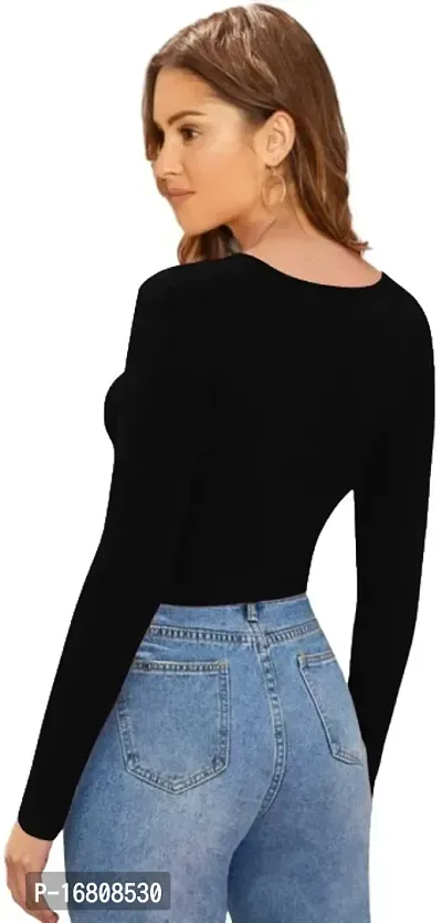 Casual Polyester Blend V Neck Long Sleeves Stylish Crop Top-thumb2