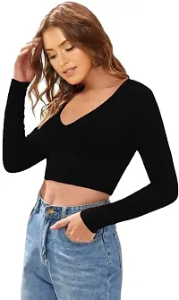 Casual Polyester Blend V Neck Long Sleeves Stylish Crop Top-thumb2