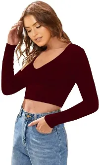 Casual Polyester Blend V Neck Long Sleeves Stylish Crop Top-thumb1