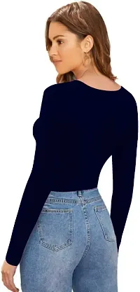 Casual Polyester Blend V Neck Long Sleeves Stylish Crop Top-thumb2