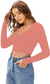 Casual Polyester Blend V Neck Long Sleeves Stylish Crop Top-thumb1